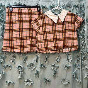 2 piece plaid top and skirt